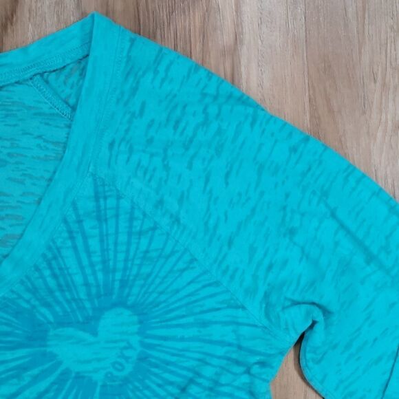 💜Roxy Turquoise Vneck Burnout Long Sleeve Top Large - Picture 4 of 10